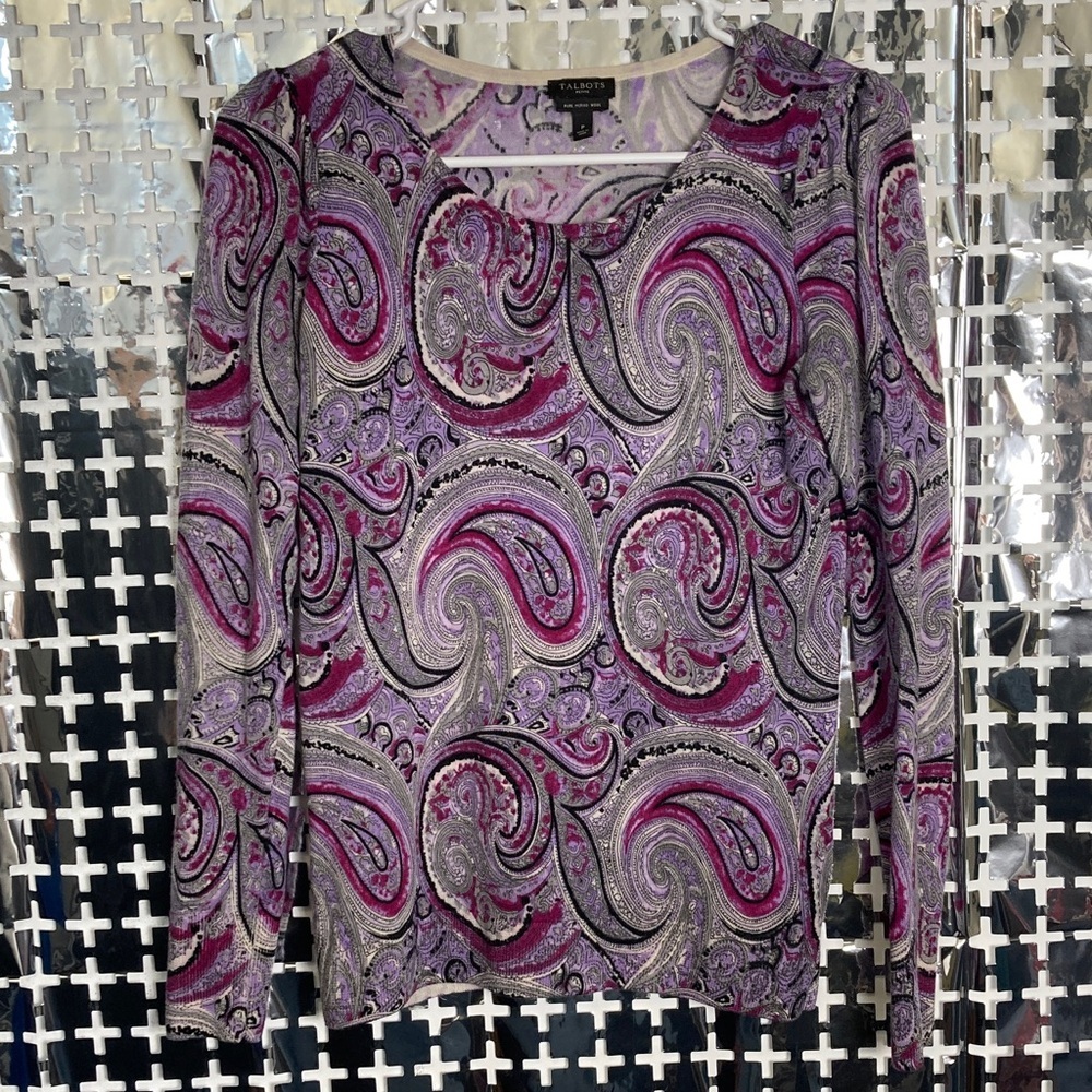 Talbots Purple & Pink Paisley Long-Sleeve Scoop Neck Top